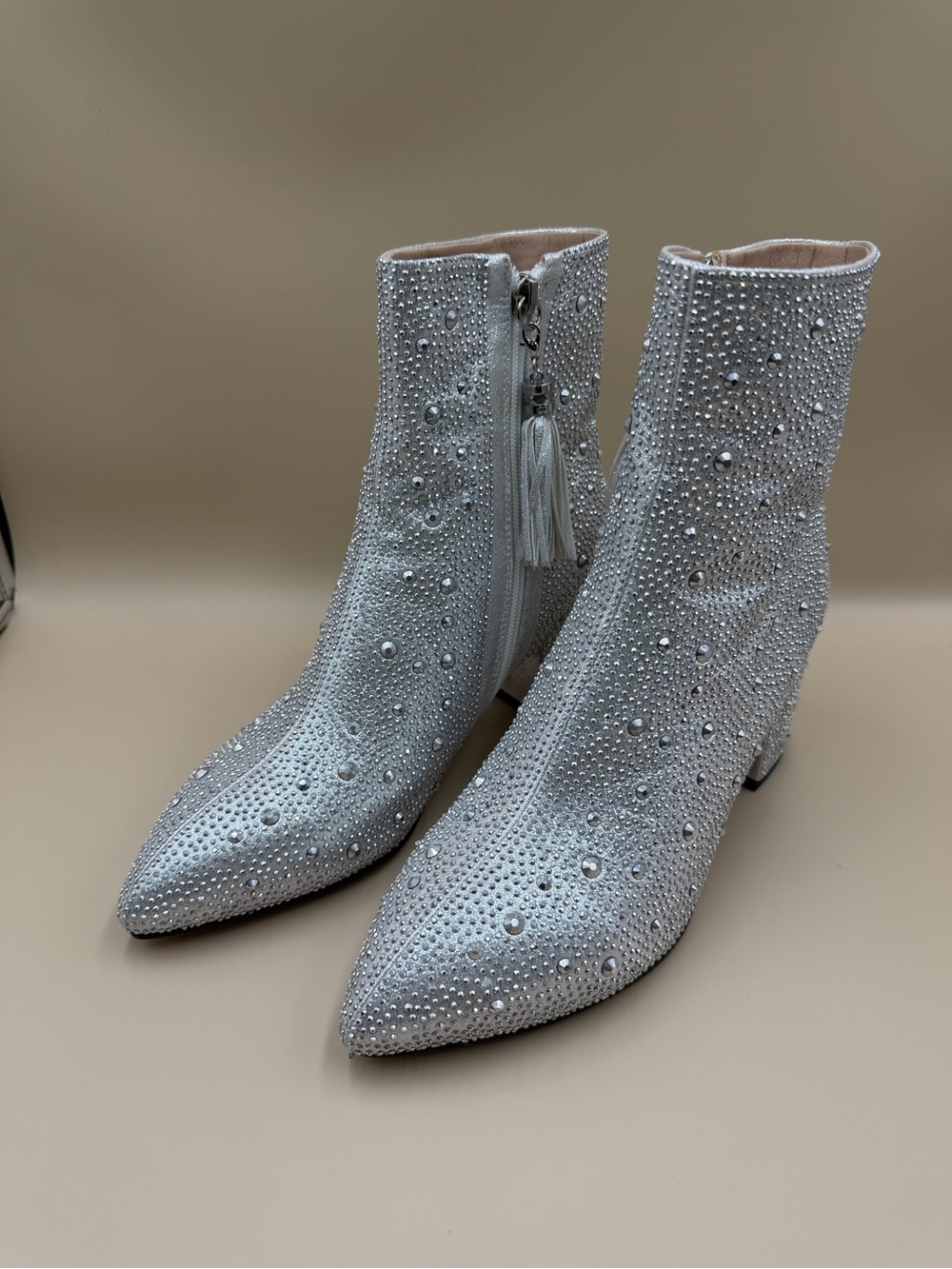 Sparkly Rhinestone Bridal Ankle Boots Size 8 Block Heel Wedding Party